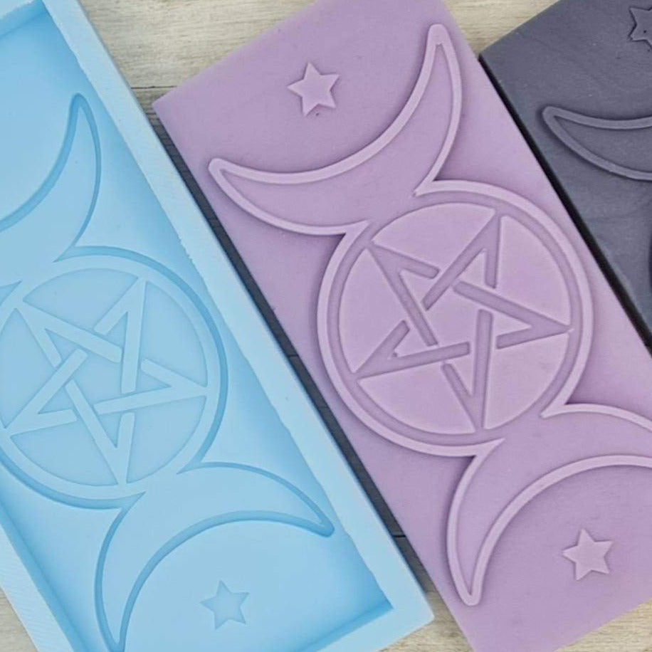 Triple Moon Pentacle Pagan Wiccan Goddess Wax Melt Snap Bar Mould