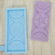 Load image into Gallery viewer, Triple Moon Pentacle Pagan Wiccan Goddess Wax Melt Snap Bar Mould
